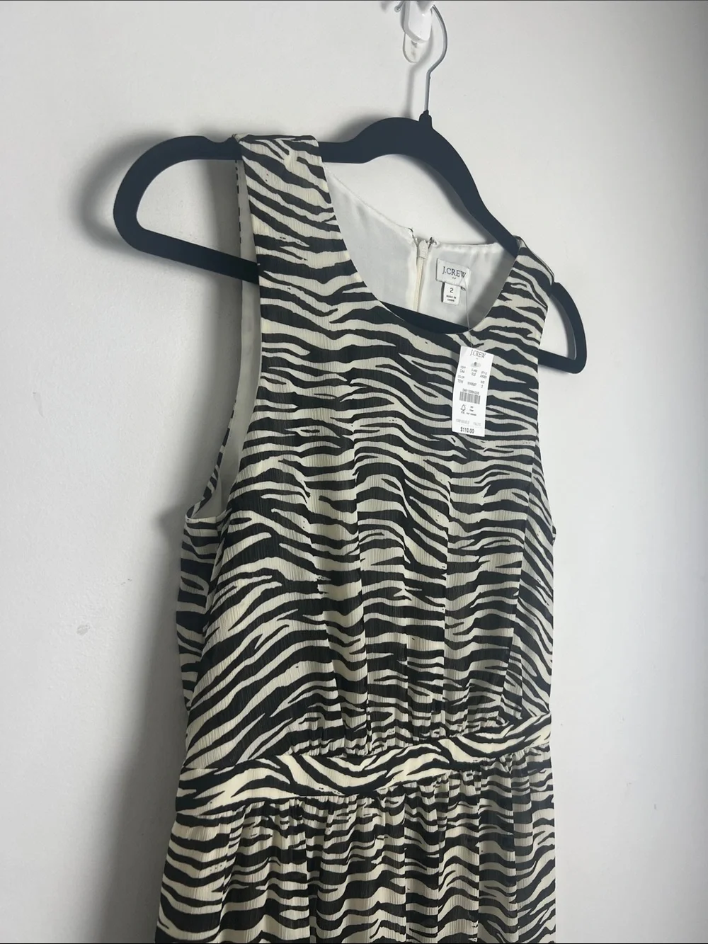 NEW J.Crew Factory Size 2 Black And Cream Zebra-Stripe Sleeveless Midi Dress